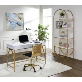 Lightmane Writing Desk in Gold Finish 92660 by ACME