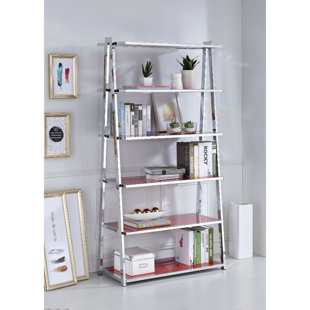 Red & Chrome Coleen Bookshelf by ACME