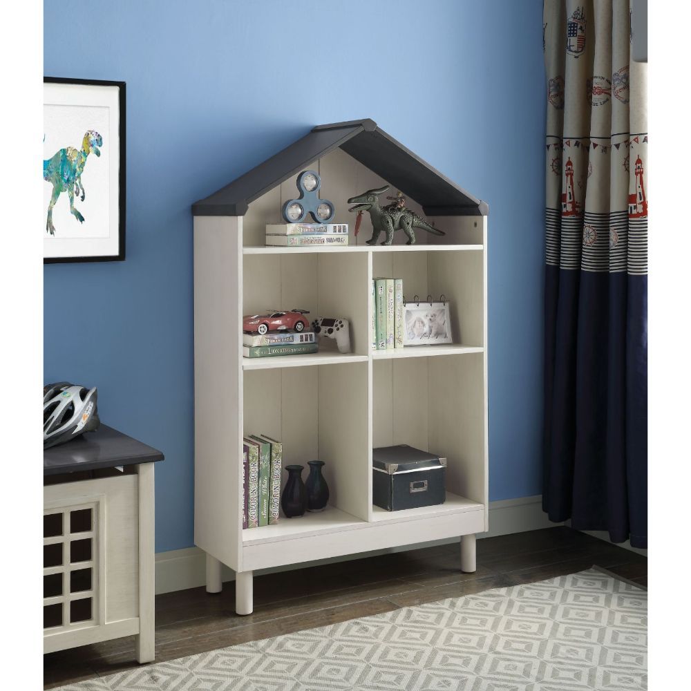 Weathered White Washed Gray Doll Cottage Bookshelf by ACME