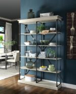 White & Black Rukia Bookshelf With 5 Tier Shelf Metal X-Shaped by ACME Home Office Mobilia Cleopatra 9 White & Black Rukia Bookshelf With 5 Tier Shelf Metal X-Shaped by ACME 9