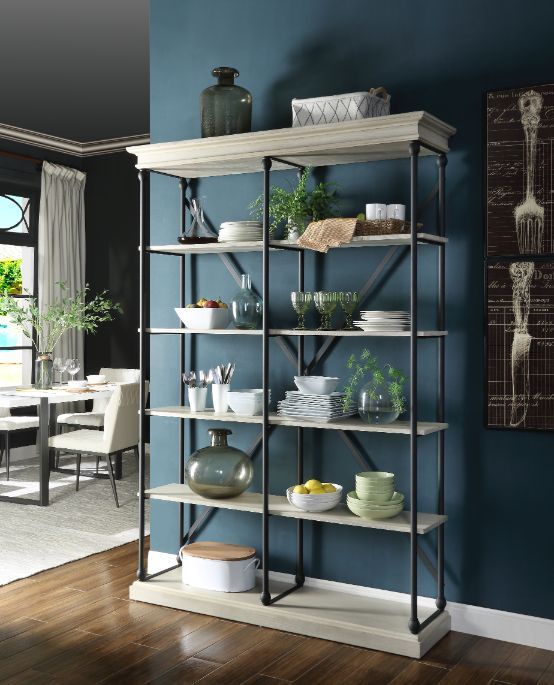 White & Black Rukia Bookshelf With 5 Tier Shelf Metal X-Shaped by ACME