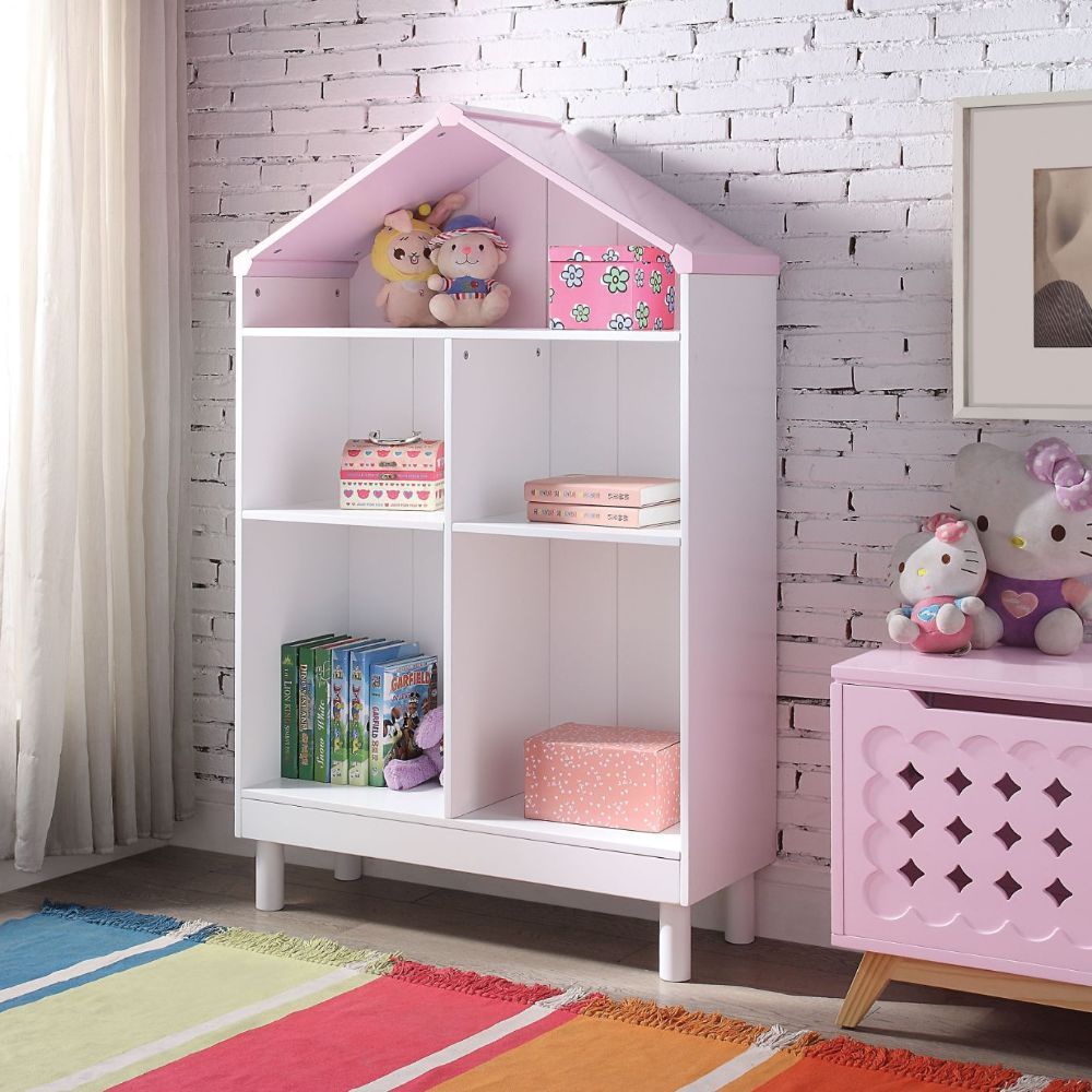 White & Pink Doll Cottage Bookshelf by ACME