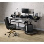 Contemporary Eleazar Music Recording Studio Desk w/ 2 Stands By Acme, Black Oak 15