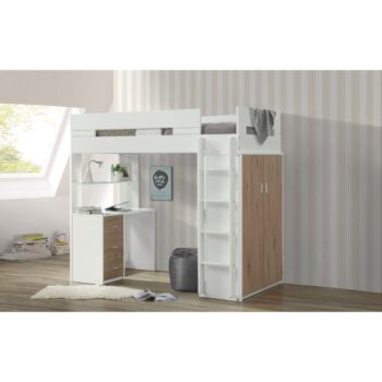 White Nerice Twin Loft Bed W/Desk & Wardrobe by ACME