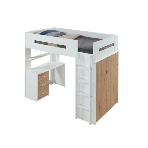 White Nerice Twin Loft Bed W/Desk & Wardrobe by ACME - Image 2