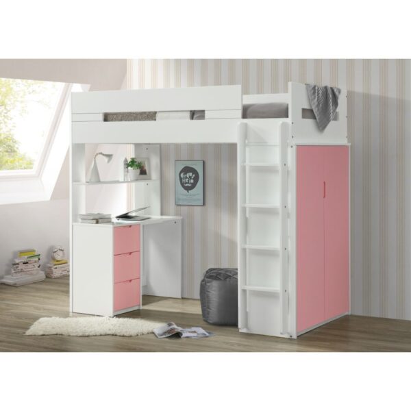 White Nerice Twin Loft Bed W/Desk & Wardrobe by ACME - Image 9
