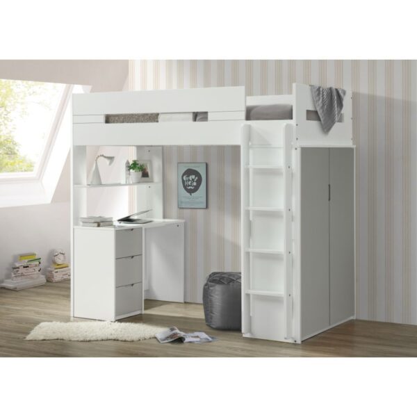 White Nerice Twin Loft Bed W/Desk & Wardrobe by ACME - Image 17