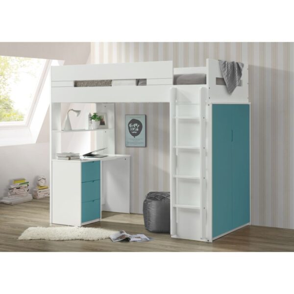 White Nerice Twin Loft Bed W/Desk & Wardrobe by ACME - Image 18