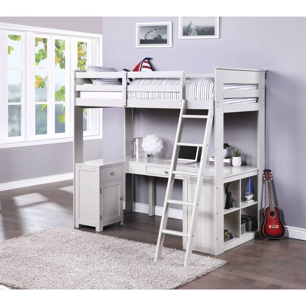 Light Gray Ambar Twin Loft Bed W/Desk & Bookcase & Chest 38065 by ACME