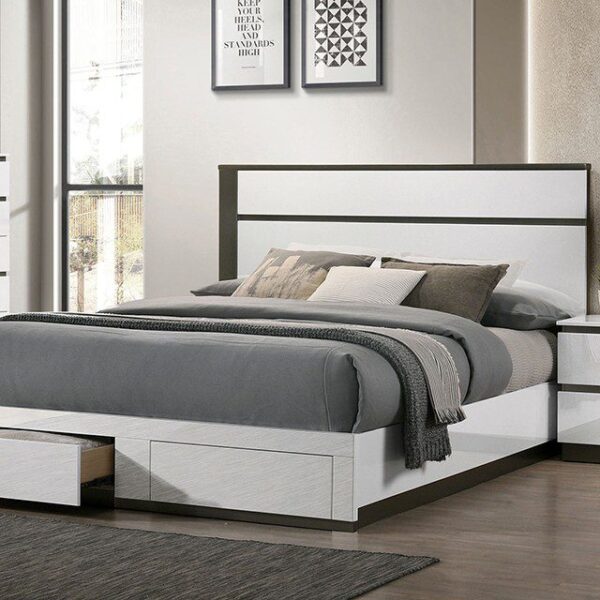 White/Metallic Gray Birsfelden Bed FOA7225WH-DR By Furniture of America 7