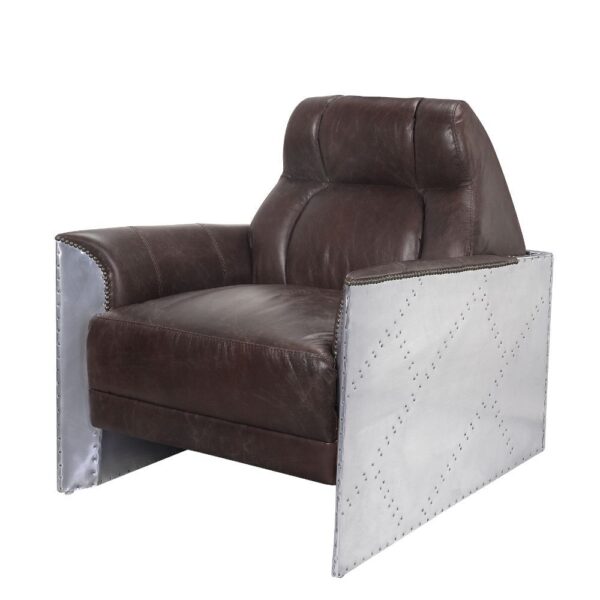 Brancaster Espresso Leather Accent Chair by ACME - Image 2