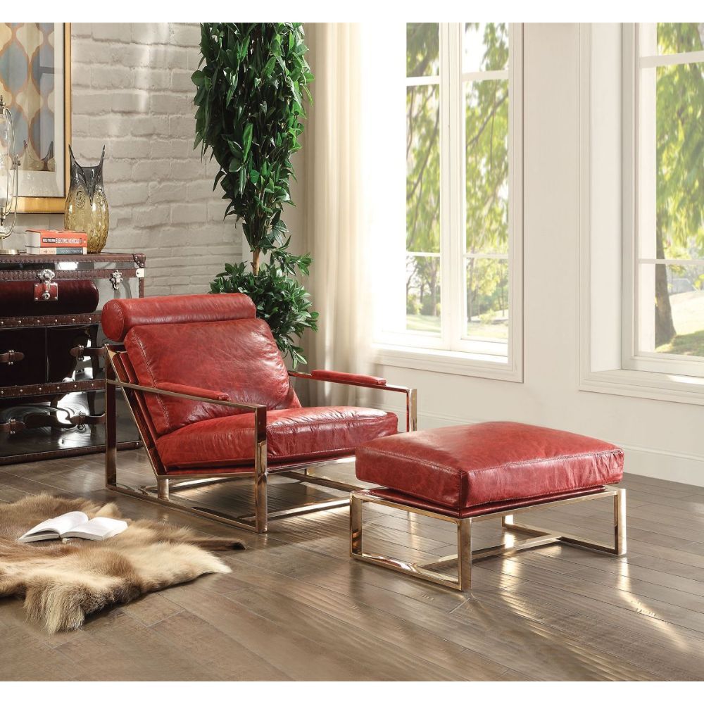 Red Leather Quinto Accent Chair 96672 by ACME