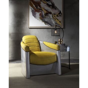 Yellow Leather Brancaster Accent Chair 59624 by ACME