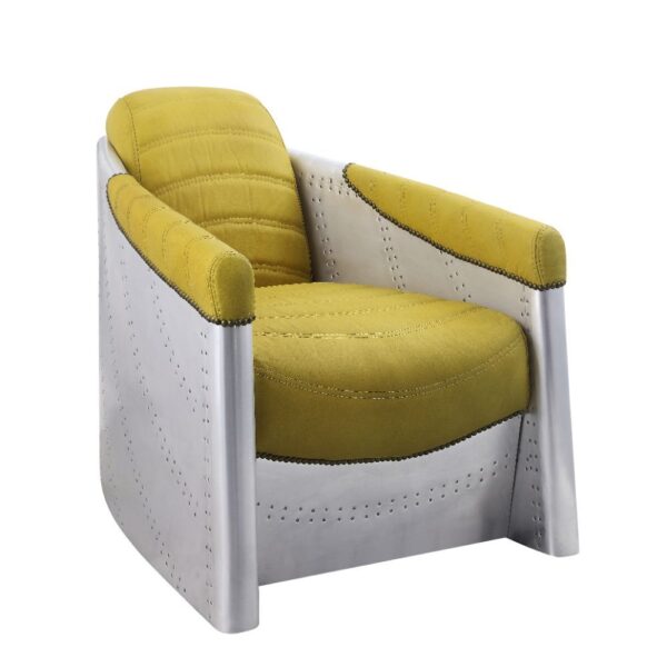 Yellow Leather Brancaster Accent Chair 59624 by ACME - Image 2
