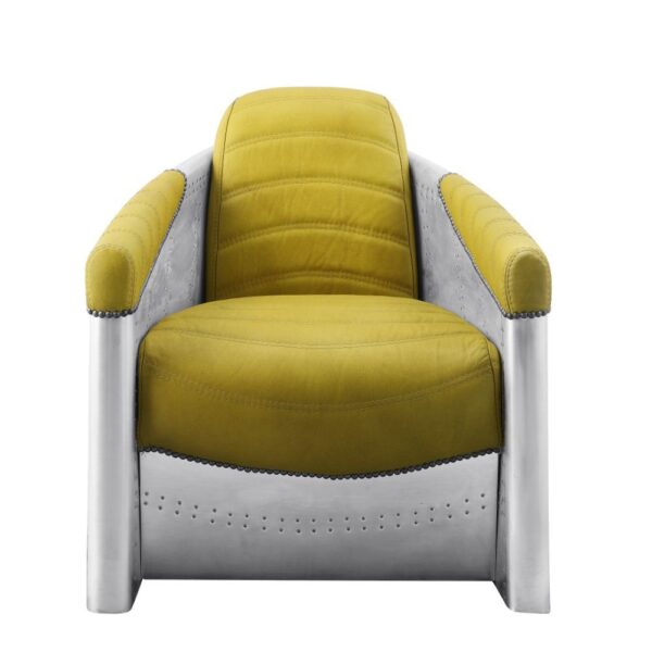 Yellow Leather Brancaster Accent Chair 59624 by ACME - Image 4