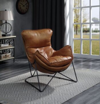 Aperol Top Grain Leather & Black Finish Thurshan Accent Chair 59945 by ACME