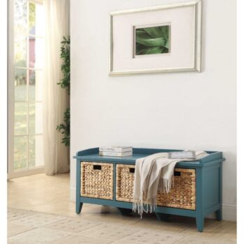 Rattan & Teal Flavius Bench W/Storage 96761 by ACME