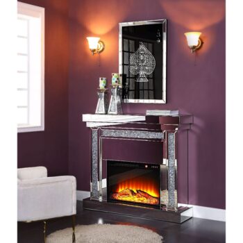 Rectangular Noralie Fireplace With Mirrored Base by ACME