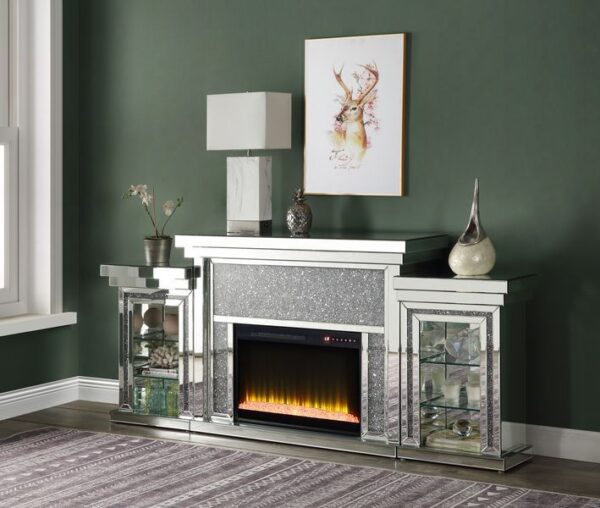 Noralie Fireplace With Led In Mirrored And Faux Diamonds by ACME 6