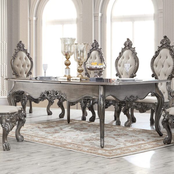 Silver Grey Brown 7PCs Dining Table Set HD-13012-GR By Homey Design - Image 4