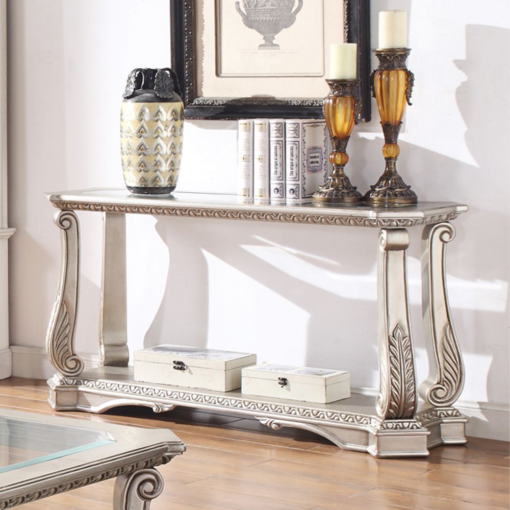 Clear Glass & Antique Silver Finish Northville Sofa Table 86933 by ACME