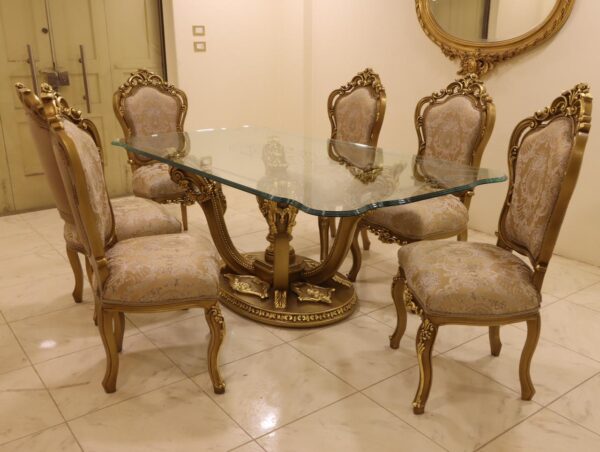 Handmade 7Pcs Palm Gold Dinning Table Set - Image 9
