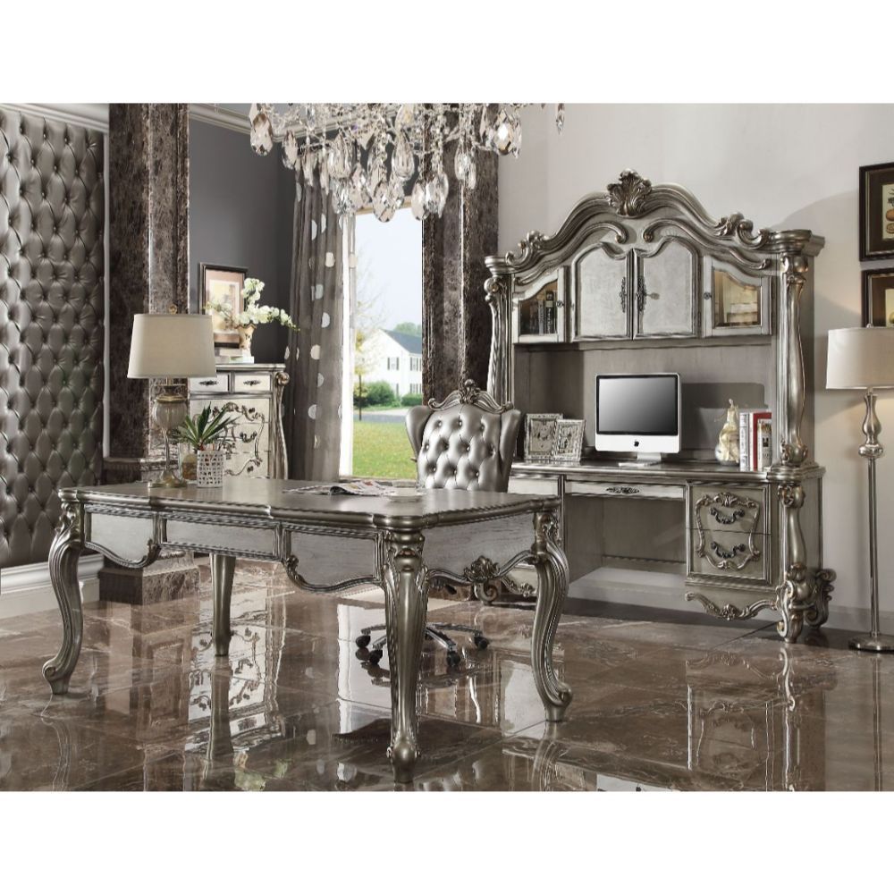 Antique Platinum Finish Versailles Executive Computer Desk W/Hutch 92824 by ACME