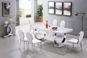 Rdt316Sm White Rectangular Marble Dining Table By Artisan Furniture | Mobilia Cleopatra RDT316SM White Rectangular Marble Dining Table by Artisan Furniture