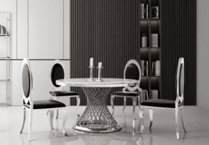 Rdt330 White Marble Round Dining Table By Artisan Furniture | Mobilia Cleopatra RDT330 White Marble Round Dining Table by Artisan Furniture