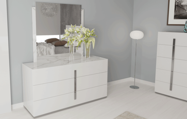High Gloss Lacquer Carrara White Bedroom Set w/Light p11690 By ESF Furniture - Image 4