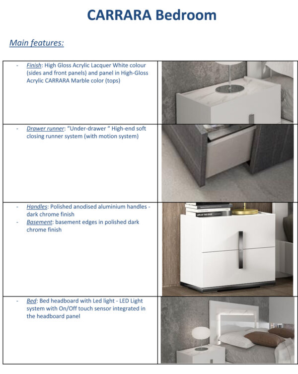 High Gloss Lacquer Carrara White Bedroom Set w/Light p11690 By ESF Furniture 18