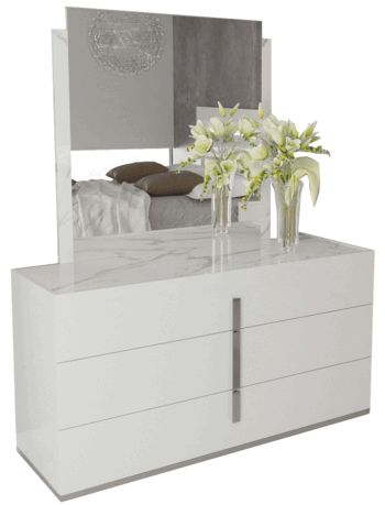 High Gloss Lacquer Carrara White Dresser/Mirror i28473 By ESF Furniture
