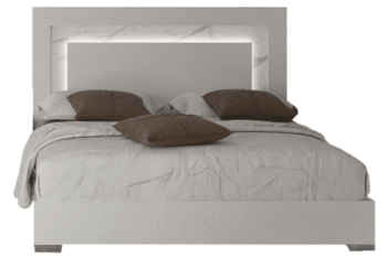 High Gloss Lacquer Carrara Bed White w/Light i28468 By ESF Furniture