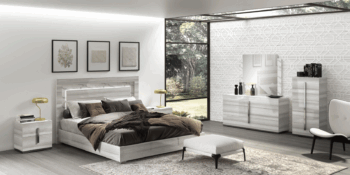 High Gloss Lacquer Carrara Bedroom Set Grey w/Light p12061 By ESF Furniture