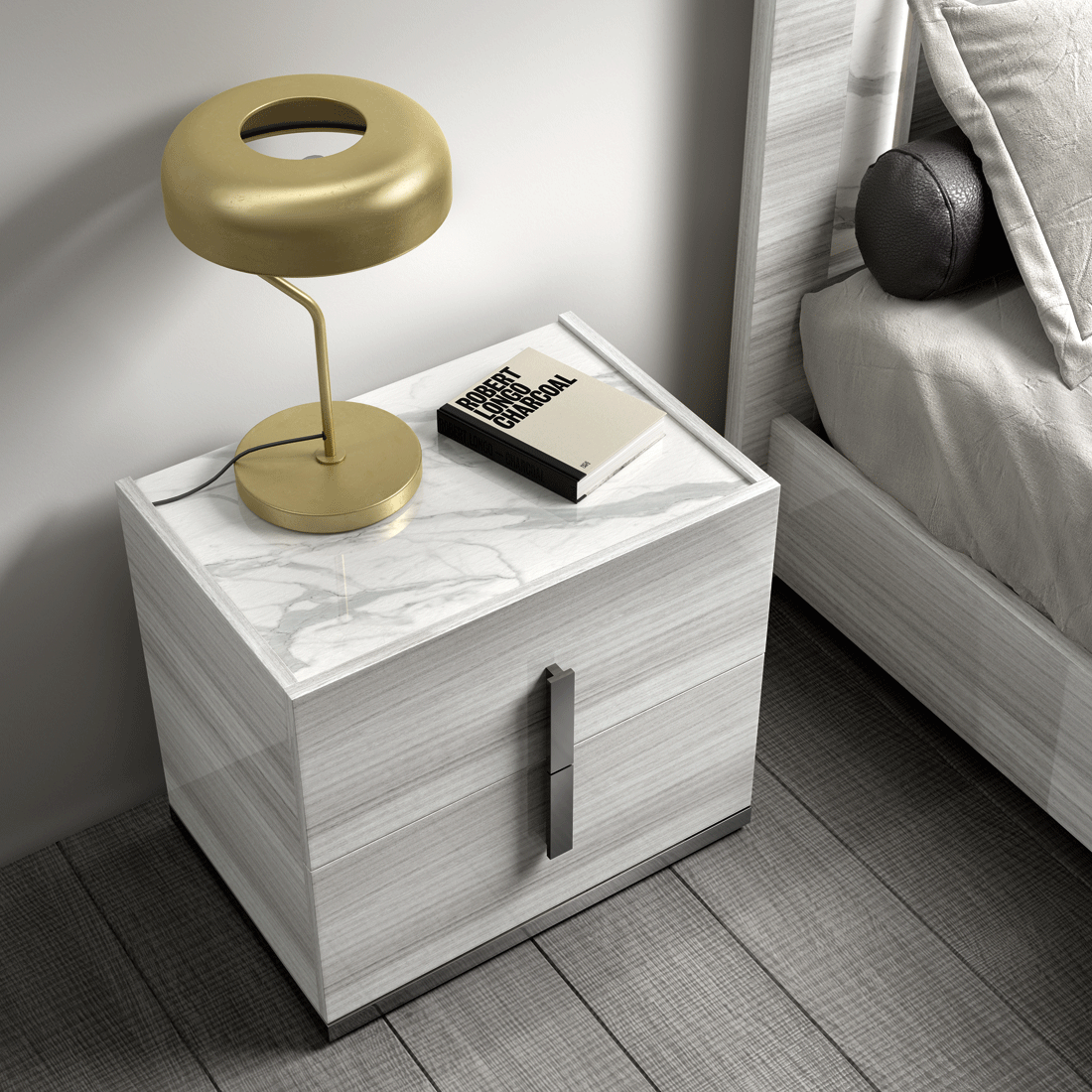 High Gloss Lacquer Carrara Nighstand Grey i30660 By ESF Furniture