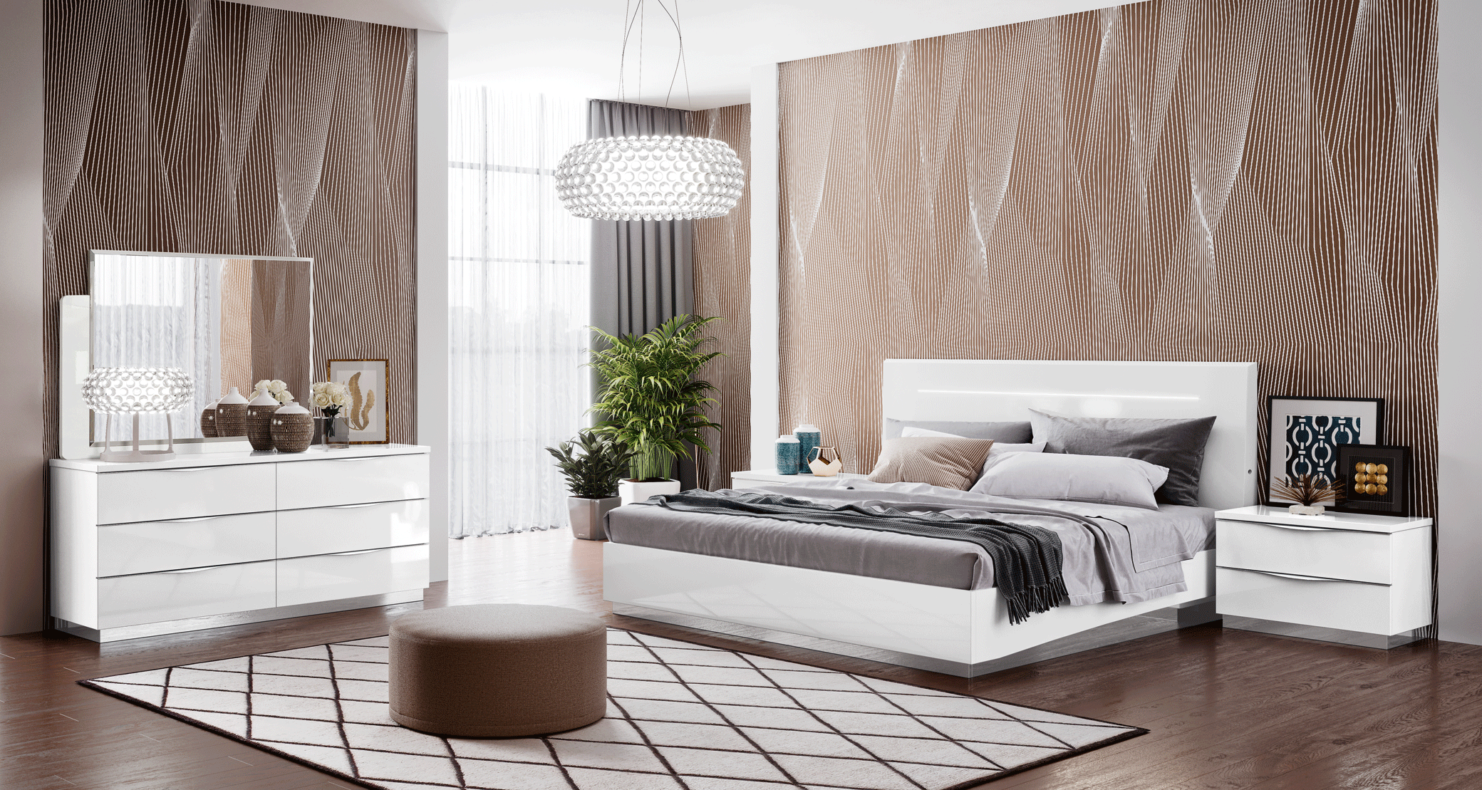High Gloss Lacquer Onda LEGNO White Bedroom Set p9245 By ESF Furniture