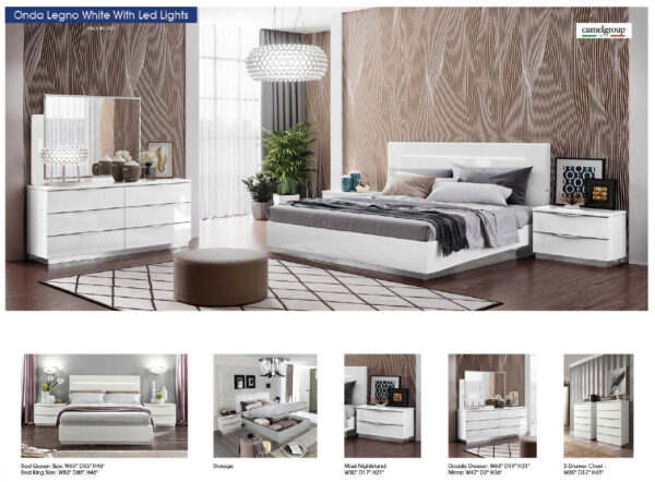 High Gloss Lacquer Onda LEGNO White Bedroom Set p9245 By ESF Furniture - Image 2