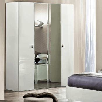 High Gloss Lacquer, Shiny Onda 4 Door Wardrobe White i23995 By ESF Furniture