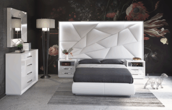Mat Majesty White Bedroom Set w/light and Carmen Cases p11798 By ESF Furniture