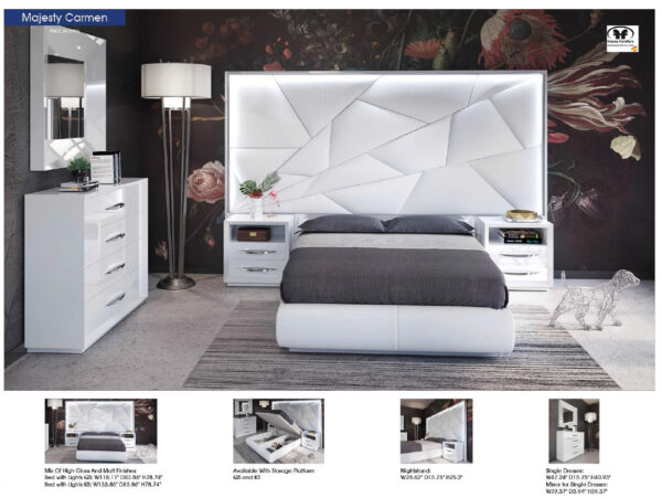 Mat Majesty White Bedroom Set w/light and Carmen Cases p11798 By ESF Furniture - Image 2