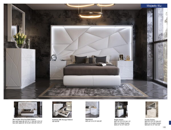 Mat Majesty White Bedroom Set w/light and Kiu cases p11796 By ESF Furniture - Image 2