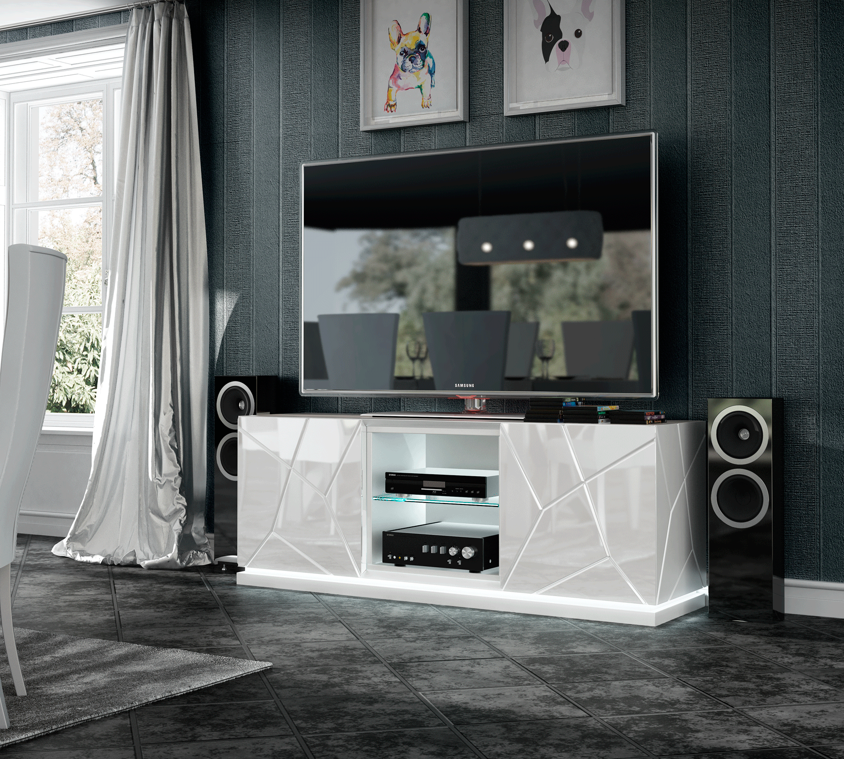 High Gloss Lacquer, Mat Kiu TV Base w/Light i22239 By ESF Furniture