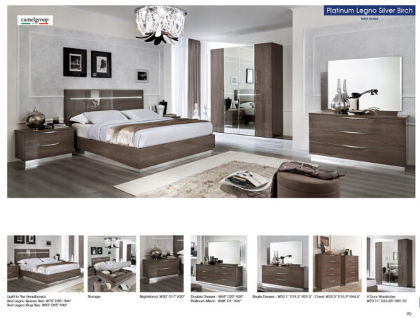 High Gloss Lacquer Platinum LEGNO Bed SILVER BIRCH p11674 By ESF Furniture - Image 2