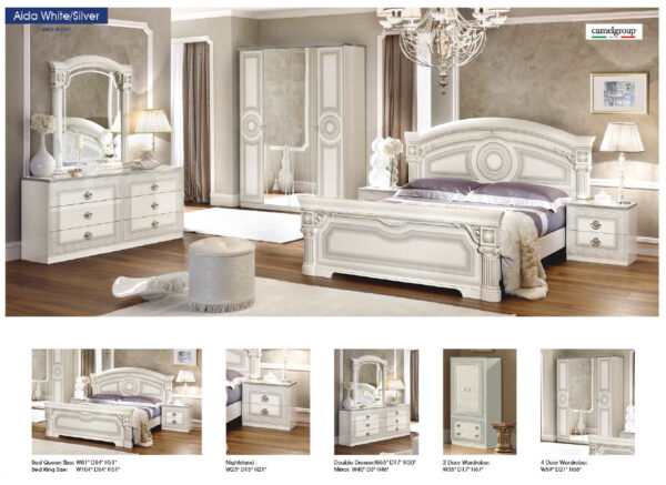 High Gloss Lacquer Aida Bed White w/Silver p11716 By ESF Furniture - Image 4
