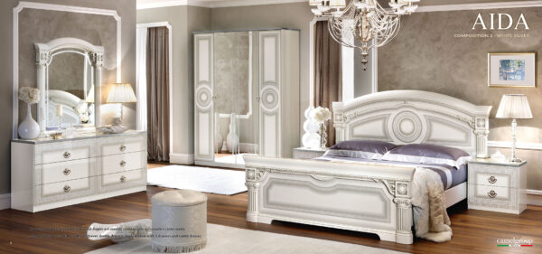 High Gloss Lacquer Aida White/Silver 4 Door Wardrobe i23964 By ESF Furniture 12