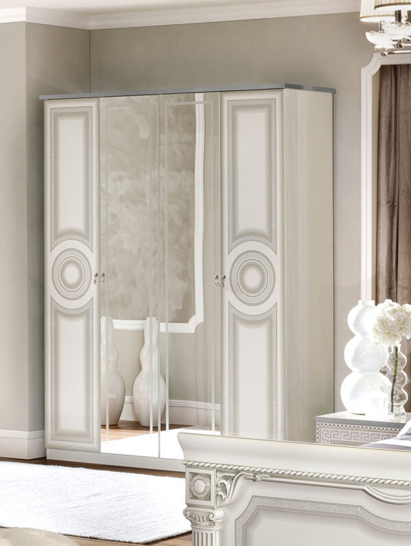 High Gloss Lacquer Aida White/Silver 4 Door Wardrobe i23964 By ESF Furniture 10