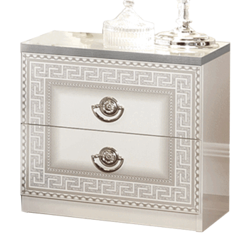 High Gloss Lacquer Aida White-Silver Nightstand i26126 By ESF Furniture