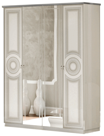High Gloss Lacquer Aida White/Silver 4 Door Wardrobe i23964 By ESF Furniture