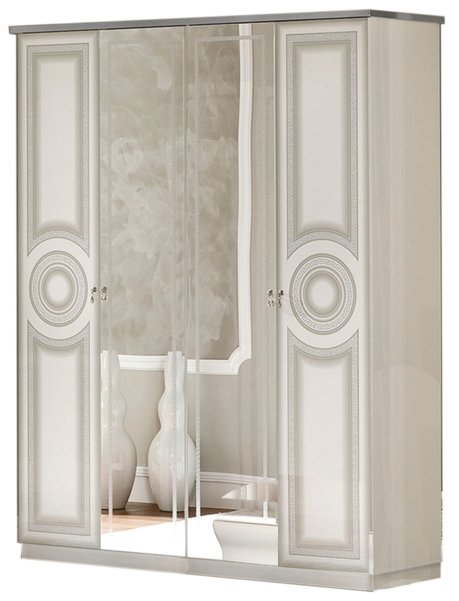 High Gloss Lacquer Aida White/Silver 4 Door Wardrobe i23964 By ESF Furniture