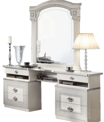 Mat, Shiny Aida White/Silver Vanity Dresser p12134 By ESF Furniture